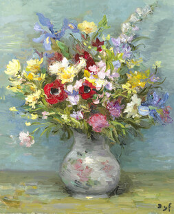 瓶中鲜花静物油画