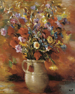 瓶中花卉静物油画