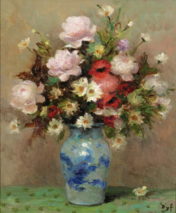 瓷瓶花卉静物油画