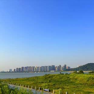 湖畔城市郊野风光