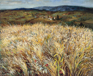 郊野麦田风景油画