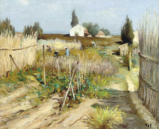 乡村菜园风景油画