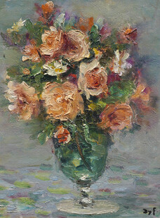 瓶中花卉静物油画