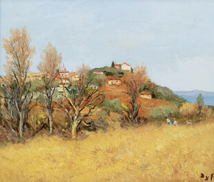 秋日山野乡村风景油画
