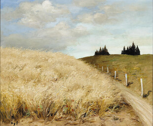 郊野麦田风景油画