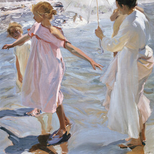 海边夏日人物油画