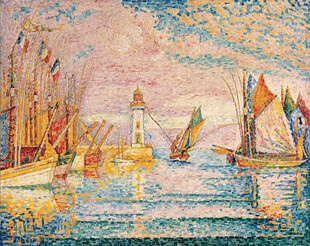 点彩派海港帆船油画