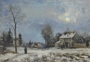 冬日乡村雪景油画