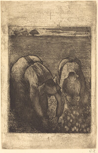 复古版画田间劳作场景