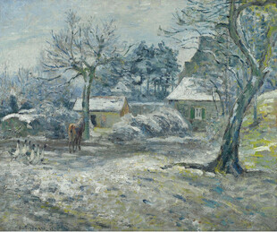 冬日乡村雪景油画