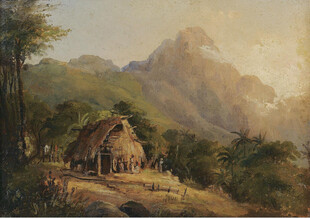山间茅屋风景油画