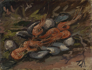 溪岸龙虾静物油画