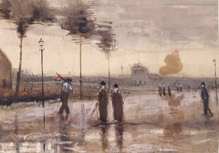 雨后街景行人漫步