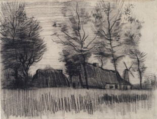 手绘乡村郊野素描风景