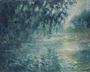 河畔水景印象油画