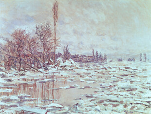 冬日河畔雪景油画