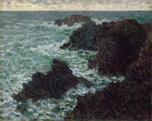 海岸礁石海景油画