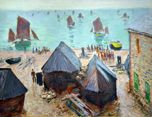海岸渔村风景油画