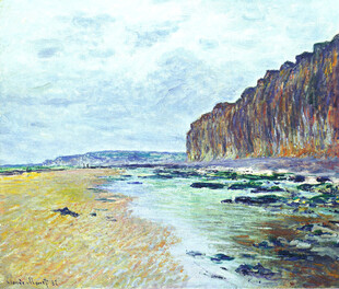 海岸沙滩悬崖风景油画