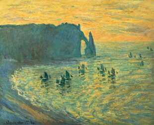 海岸日落印象油画