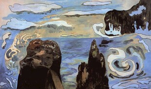 海岸礁石风景油画