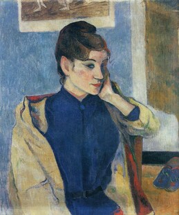蓝衣女子肖像油画