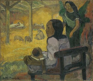 庭院闲坐人物油画
