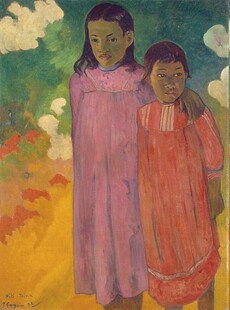 两名少女人物油画
