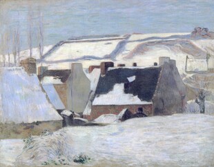 雪后乡村小屋风景油画
