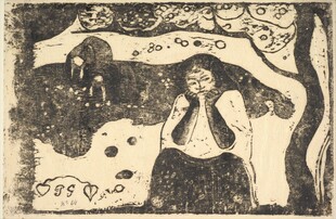 复古版画林间女子