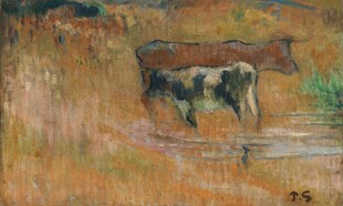 牧场奶牛风景油画