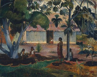 热带林间人物风景油画