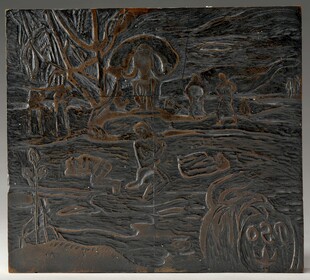 夜色河畔风景油画