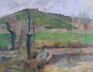 郊野河畔风景油画