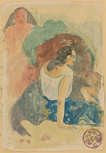 复古水边浴女水彩插画
