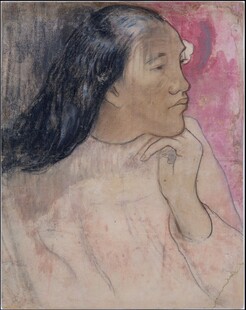 托腮沉思女子肖像油画
