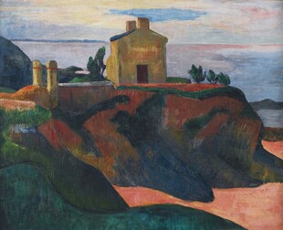 海岸小屋风景油画