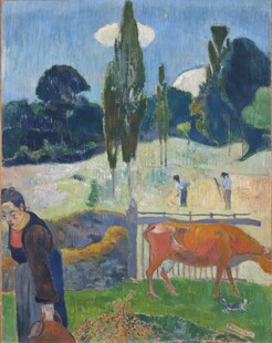 田园牧牛风景油画