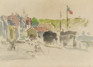 水彩手绘乡村街景