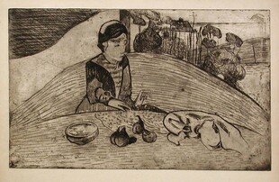 海边人物复古版画