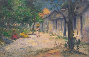 乡村午后街景油画