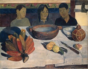 桌前三人静物油画