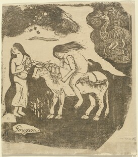 古版画骑驴人物出行图