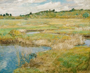 郊野河畔风景油画
