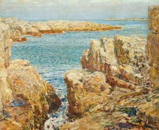 海岸礁石风景油画