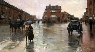 雨后老城街景油画
