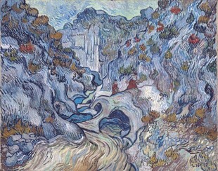 山间瀑布风景油画