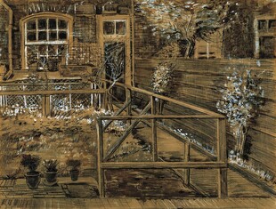 乡村旧屋庭院复古油画