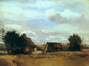乡村郊野茅屋风景油画