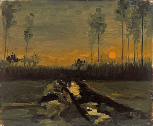 黄昏郊野风景油画